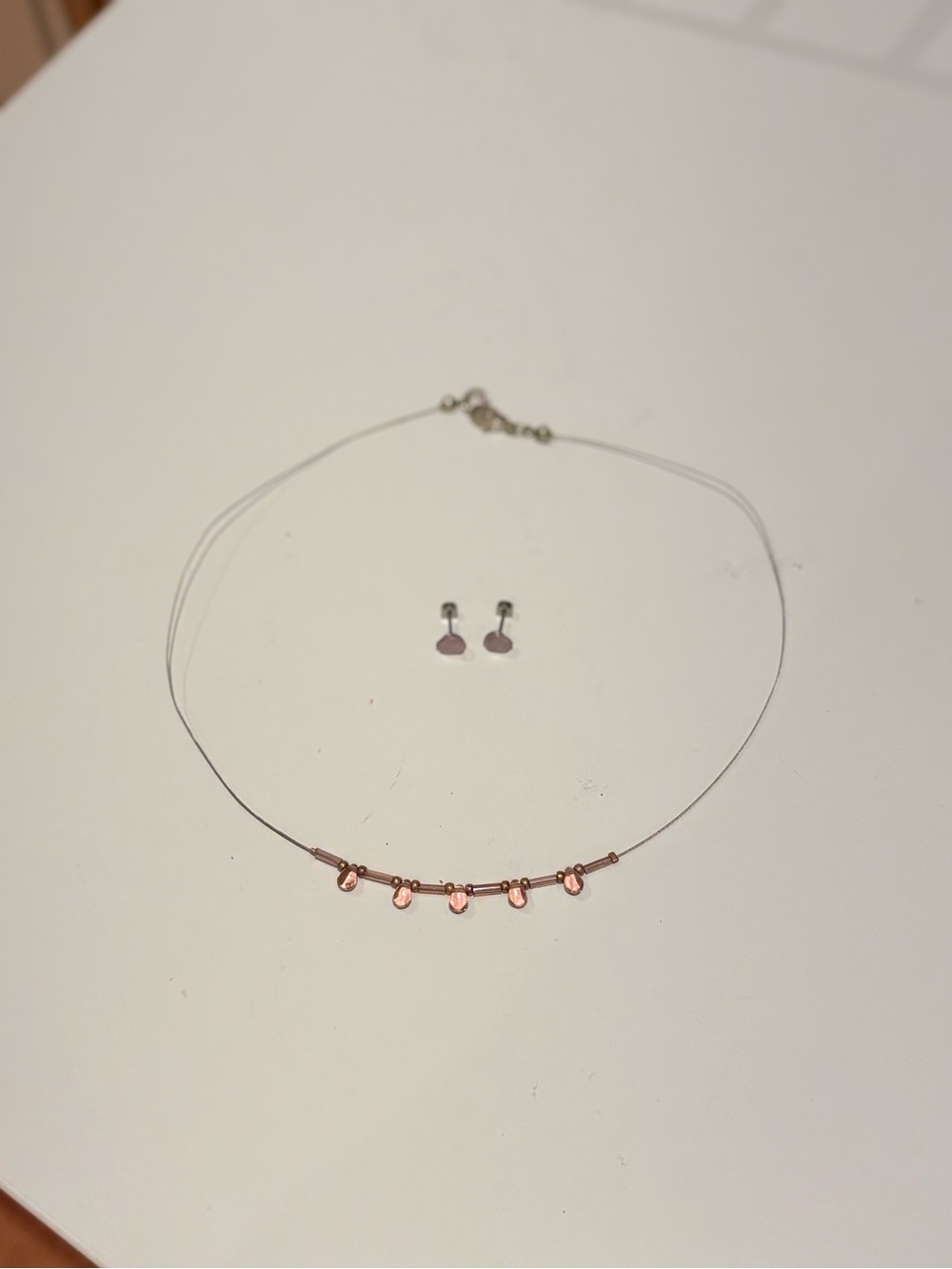Rose Teardrop Necklace with Matching Studs